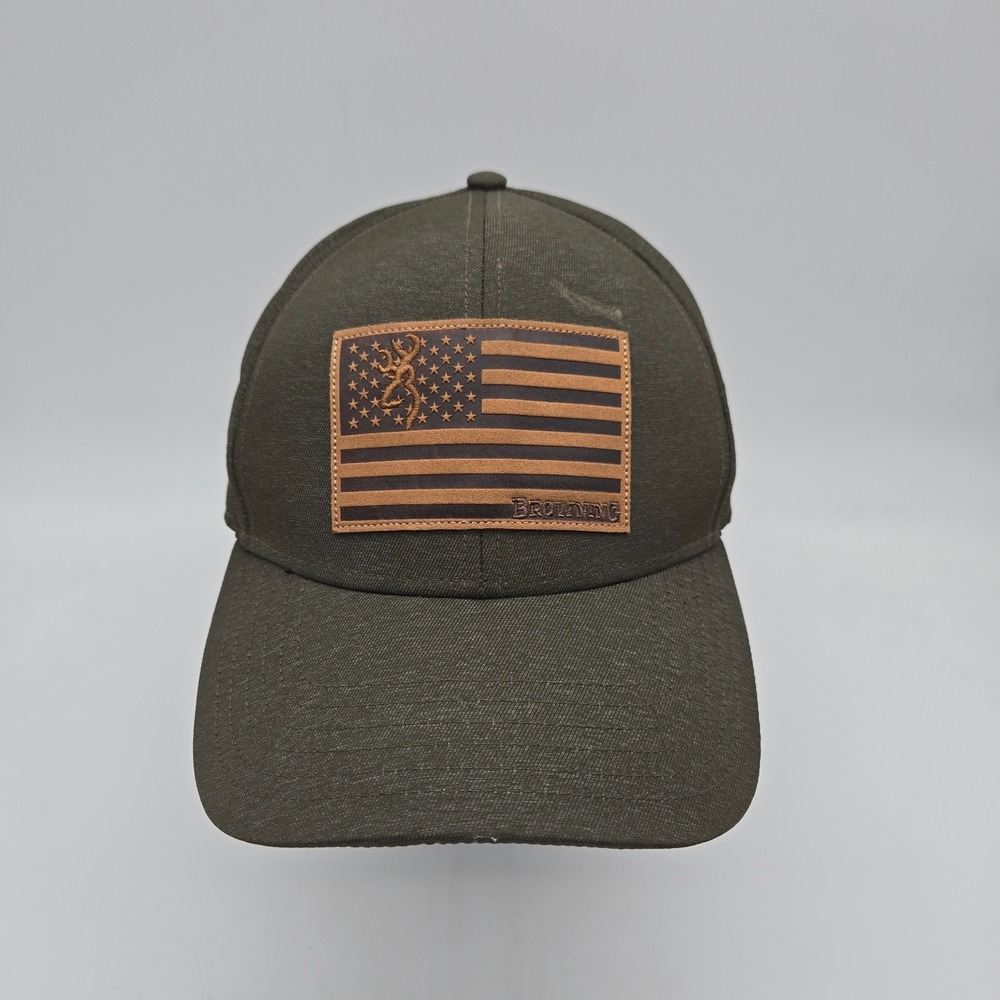 Browning Snapback Hat Baseball Cap Green American Flag Hunting Outdoor USA OSFA